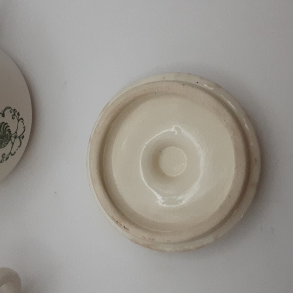 Vintage Scio Pottery Provincial Green Rooster Weather Vane Creamer & Sugar Bowl - Picture 8 of 12